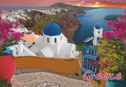 Delcampe - Greece Santorini Iconic Landscape Architecture With Blue Domes White #PBX426 - Griechenland