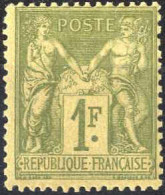 Delcampe - * 1876, Sage 1F. Oliv Auf Hellgelb Type II, Originalgummi Mit Falzresten, Mi. 67II - Altri & Non Classificati