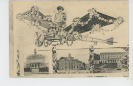 Delcampe - VERNON - Jolie Carte Vues Multiples Et Femme Sur Aéroplane "Passant à VERNON , Je Voue Envoie Un Bonjour " - Vernon