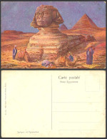 Delcampe - Egypt Old Art Postcard SPHINX PYRAMIDS GIZA Sphynx Pyramides Prayer Camels Rest - Otros & Sin Clasificación