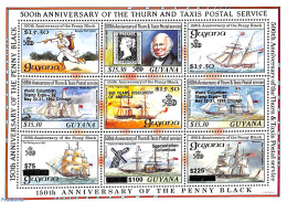 Delcampe - Guyana 1990 150 Years Stamps 9v M/s, Mint NH, Transport - Post - Stamps On Stamps - Ships And Boats - Poste