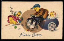 Delcampe - AK Motorrad Mit Beiwagen Und Küken Als Fahrer - Moto