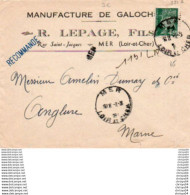 Delcampe - V9CptK  Enveloppe Recommandé Manufacture De Galoches R. Lepage Rue St Jacques à Mer (41) En 1939 - Autres & Non Classés