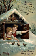 Delcampe - CPA Glückwunsch Neujahr, Kinder Füttern Vögel - Neujahr
