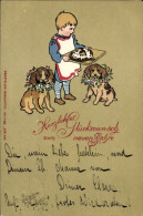 Delcampe - CPA Glückwunsch Neujahr, Kind, Hunde, Lebkuchen - Neujahr