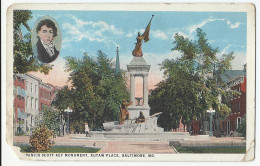 Delcampe - Francis Scott Key Monument-Eutaw Place, White Border PC, Baltimore MD - Baltimore