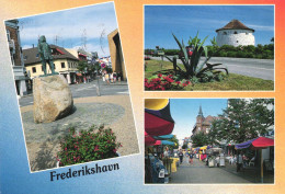 Delcampe - FREDERIKSHAVN, TORDENSKJOLD STATUE, POWDER TOWER, CAR, TOWN CENTER MARKET, UMBRELLA, TOWER, POSTCARD, DENMARK - Dänemark
