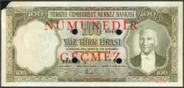 Delcampe - Türkiye Cumhuriyet Merkez Bankasi, 100 Lira L. 1930 (15.3.1962). Specimen. III-, Fehlstelle. Pick 176s. - Turkey