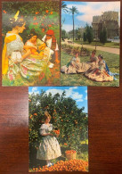 Delcampe - ESPAÑA VALENCIA Lote 3 Postales Falleras Huerta Naranjos Trajes Regionales Años 60 70 - Valencia