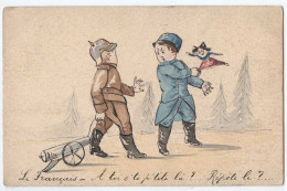 Delcampe - MILITARIA - Dessin Original - Revendication De L'Alsace Par "Le Français" A Toi C'te P'tite Là? Répète Le?... Enfants - Humor