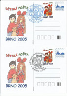 Delcampe - Cards Czech Republic Stamp Exhibition Brno/Brünn 2005 Cat And Dog Cinema - Cartoline Postali