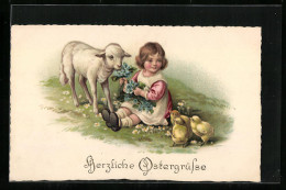 Delcampe - AK Herzliche Ostergrüsse, Mädchen Mit Osterküken - Ostern