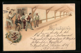 Delcampe - Lithographie Männerrunde Beim Kegeln - Bowling