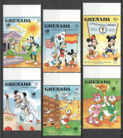 Delcampe - Ya05 Grenada Olympic Games Seoul 1988 Cartoons Disney Mickey Mouse Set Mnh - Disney