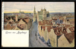 Delcampe - Künstler-AK Augsburg, Rathaus, Perlachturm, Ortsansicht Aus Der Vogelschau - Augsburg