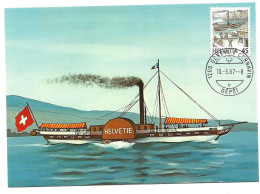 Delcampe - CH - 635 -  Carte Avec Timbre "bateau" Cachet à Date Genève Cornavin 1987 - Maximumkarten (MC)
