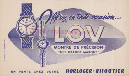 Delcampe - BUVARD MONTRES MONTRE LOV - HORLOGER BIJOUTIER -HORLOGERIE BIJOUTERIE  CHAMPAGNOLE JURA 39 - Other & Unclassified