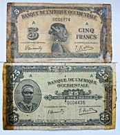 Delcampe - Afrique Occidentale AOF French West Africa 5 Francs Et 25 Francs 14 Décembre1942  (petits Chiffres) - West African States