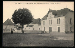 Delcampe - CPA Les Abrets, La Place, La Salle Des Fetes, L`Ecole Des Filles Et La Mairie - Les Abrets