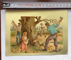 Delcampe - Chromo Découpis / Die Cut Crafts Gaufré Verni Bûcherons Largeur 15 Cm - Autres & Non Classés