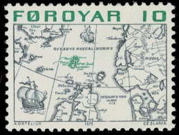 Delcampe - FAROE ISLANDS 1975 Mi 8 ANCIENT MAP OF NORTH ATLANTIC AND FAROE ISLANDS MINT STAMP ** - Féroé (Iles)