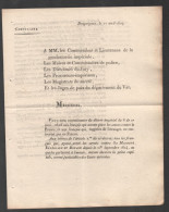 Delcampe - CIRCULAIRE PROCUREUR GENERAL IMPERIAL DU VAR SUR LA LECTURE DU DECRET DU 6 AVRIL 1809   FRANCAIS QUI ONT TRAHI   F3308 - Documenti Storici