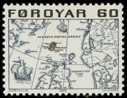 Delcampe - FAROE ISLANDS 1975 Mi 10 ANCIENT MAP OF NORTH ATLANTIC AND FAROE ISLANDS MINT STAMP ** - Féroé (Iles)