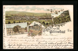 Delcampe - Lithographie Göttingen, Gasthaus Rohns, Aula, Ansicht Vom Rathaus - Göttingen