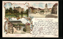 Delcampe - Lithographie Gotha, Schlossberg, Oberer Hauptmarkt Mit Rathaus - Gotha