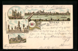 Delcampe - Lithographie Worms, Dom, Lutherdenkmal - Worms