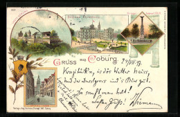 Delcampe - Lithographie Coburg, Schloss Ehrenburg, Spital-Thor, Krieger-Denkmal - Coburg