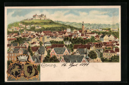 Delcampe - Lithographie Coburg, Totalansicht Aus Der Vogelschau - Coburg