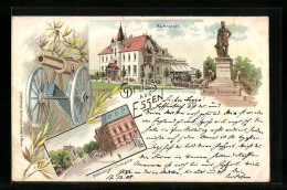Delcampe - Lithographie Essen, Ruhrstein, Krupp Denkmal, Kettwiger Chaussee - Essen