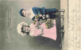 Delcampe - Namenstag Namenskarte Kinder Blumenkoerbchen Rosen - Exposiciones