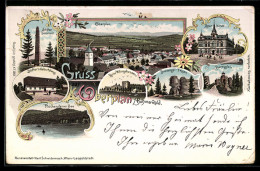 Delcampe - Lithographie Oberplan I. Böhmerwald, Stifter Denkmal, Sparkasse, Bärenstein - Repubblica Ceca