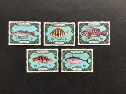 Delcampe - Libya 1973 Fishes MNH SG 611-5 Mi 442-6 Yv 490-4 - Libia