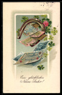 Delcampe - AK Hufeisen Mit Kleeblättern Und Geldscheinen, Neujahrsgruss - Monnaies (représentations)