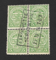 Delcampe - LUXEMBOURG - BLOC DE 4 OBLITERE ECUSSON 21/12/1914 - BAHNPOST LAROCHETTE - CRUCHTEN - 5 CENT 1907 - PRIFIX 92 MICHEL 87 - 1907-24 Ecusson