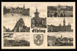 Delcampe - AK Elbing / Elblag, Markttor, Jahnschule, Marienkirche - Westpreussen
