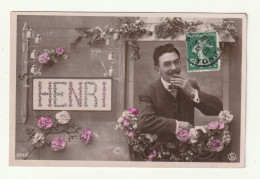 Delcampe - Carte Postale Ancienne . Fantaisie Prénom Henri . Homme . Fleurs . 1908 - Nomi