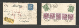 Delcampe - CZECHOSLOVAKIA. 1912 (18 June) Austrian Postal Admin, PRIBRAM - NORWAY, Levagersbanners. Registered Multifkd Front And R - Other & Unclassified