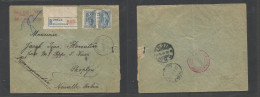 Delcampe - GREECE. 1915 (23 Aug) Salonique - Skopje, New Serbia (27 Aug) Registred Multifkd Env. Reverse Transited + Censored. Fine - Andere & Zonder Classificatie