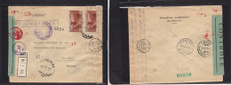 Delcampe - LEBANON. 1944 (9 June) Beyrouth - Switzerland, St. Gall (29 Sept) Via Cairo - Lisboa (14 Aug) Registered Dual Depar, Tra - Liban