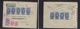 Delcampe - SYRIA. 1945 (25 April) Alep - France, Paris Via Damas. Registered Air Multifkd Front And Reverse Depart Censored Envelop - Syrie