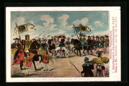 Delcampe - Künstler-AK Mainz, 1. Deutsches Volkstrachten-Fest 20.-25. Mai 1914, Gruppe Aus Dem Festzug, Spitze Mit Herolder - Mainz