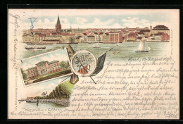 Delcampe - Lithographie Kiel, Panorama, Wasserallee Und Schloss - Kiel