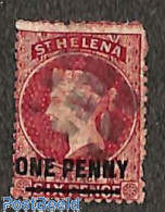 Delcampe - Saint Helena 1864 ONE Penny On 6d, Perf. 12.5, WM Crown-CC, Bar=14.5mm, Used, Used Or CTO - Isla Sta Helena