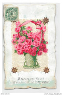 Delcampe - ATZP1-0038-FANTAISIE - Recevez Ces Fleurs - C'est Le Don De Mon Coeur - Panier - Bouquet De Fleurs - Bestickt