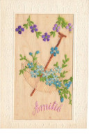 Delcampe - MIKIFP10-040- AMITIE BRODEE FLEURS MYOSOTIS PARAPLUIE - Bestickt