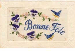 Delcampe - MIKIFP10-036- BONNE FETE BRODEE FLEURS PAPILLONS - Bestickt